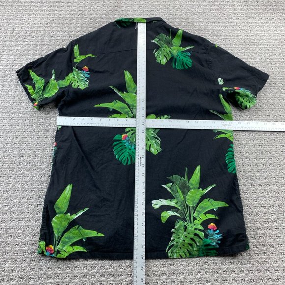 Billabong Gallery Hawaiian Shirt Men Medium M Black Green Floral Button Up Beach - Picture 9 of 12